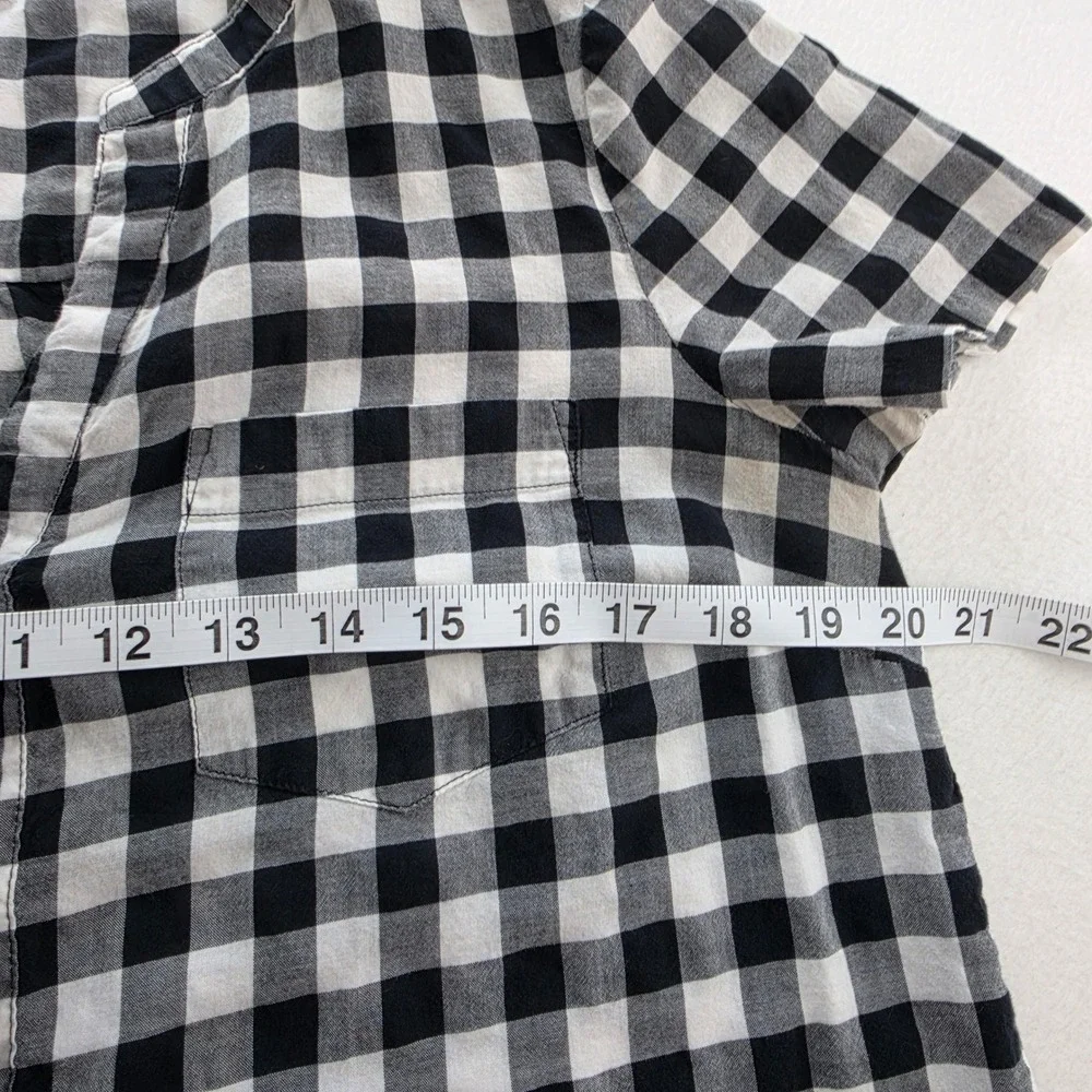 J.Crew Womens Black White Gingham Tie Front Short Sleeve Button Up Shirt Small